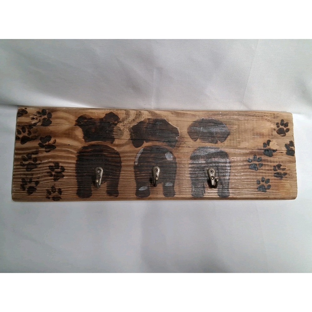 Handmade 3 Dog Wood Leash Hook/Wall Rack Rustic Farmhouse Entryway 16" x 5"